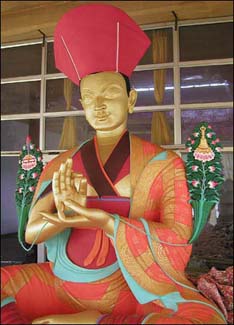 A recently completed statue of Pema Karpo ('White Lotus' in Tibetan) who was a great spiritual master and the 4th head of the Drukpa Lineage of Tibetan Buddhism.