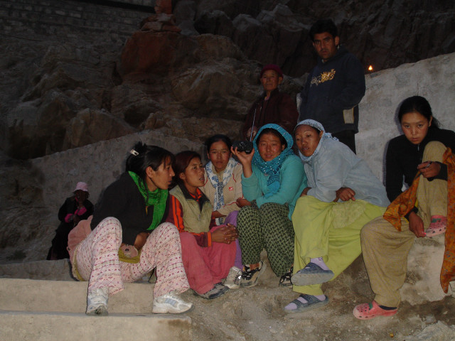 Residential students on the steps of Shey Palace with House mothers