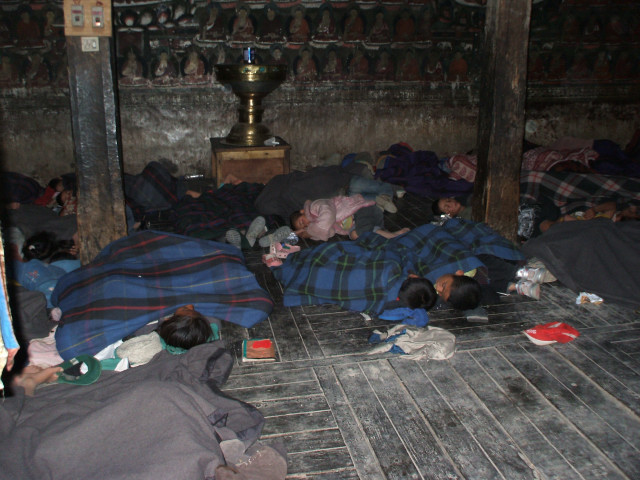 Residential students sleeping in Shey Palace