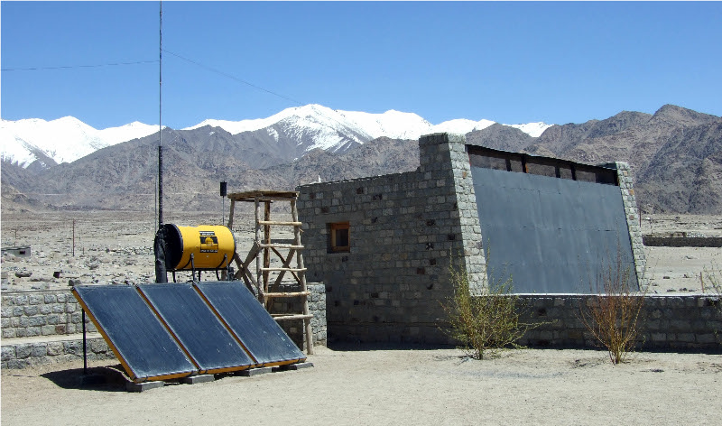 Solar water heater (Left) and VIP latrine (right)|Solar water heater (Left) and VIP latrine (right)