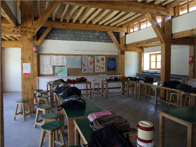 Classroom with local poplar, willow and mud roof|Classroom with local poplar, willow and mud roof